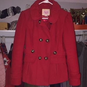 women's red peacoat